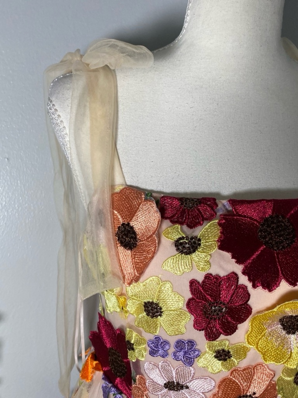 Ina Pink Sheer Floral Slip Dress with Multicolor Embroidery - Picture 5 of 7